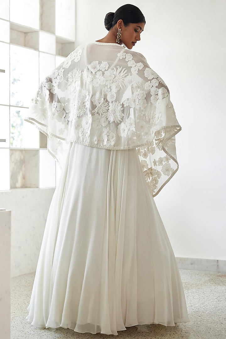 Ivory Organza Embroidered Jacket Wedding Lehenga Set by Mishru at Pernia's Pop Up Shop