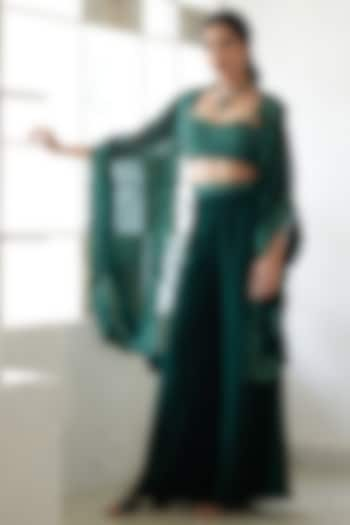 Deep Green Organza Cape Set by Mishru at Pernia's Pop Up Shop