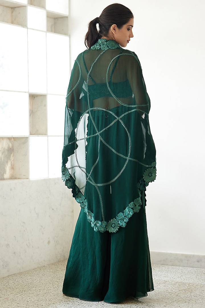 Deep Green Organza Cape Set by Mishru at Pernia's Pop Up Shop
