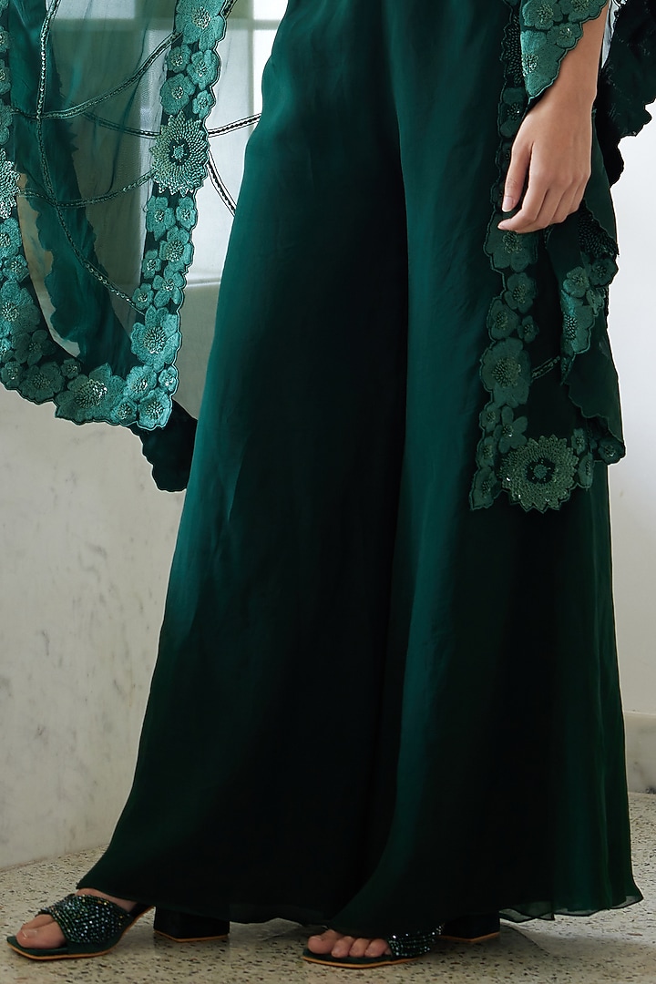 Deep Green Organza Cape Set by Mishru at Pernia's Pop Up Shop