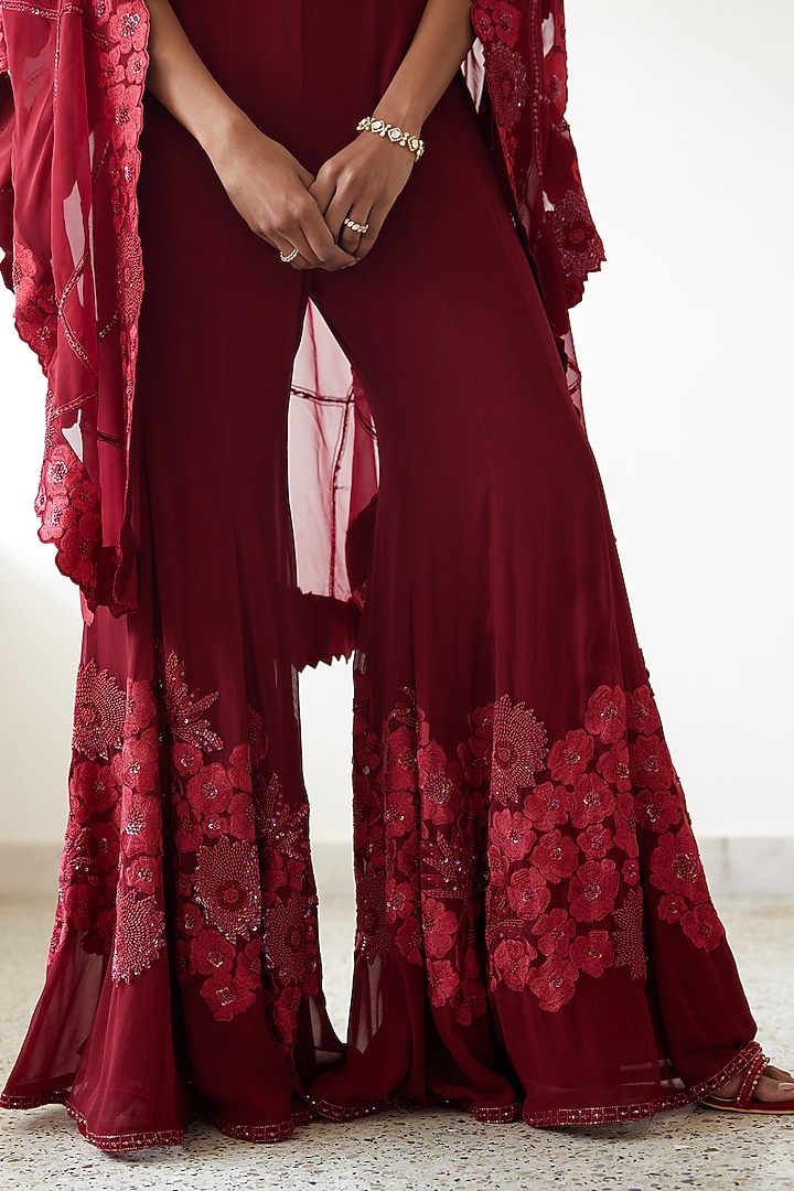 Red Organza Triangle Cape Set by Mishru at Pernia's Pop Up Shop