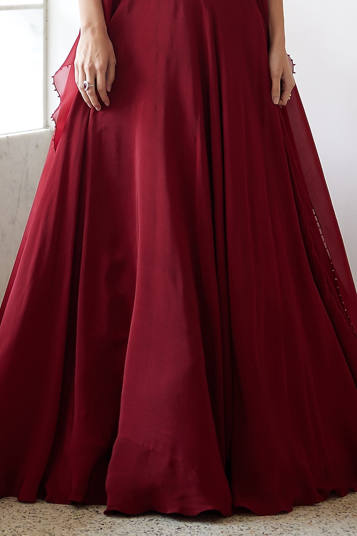 Red Organza Jacket Bridal Lehenga Set by Mishru at Pernia's Pop Up Shop