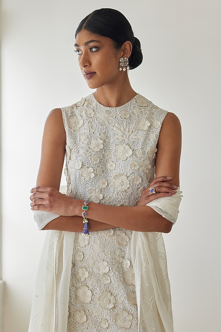 Ivory Embroidered Bridal Sharara Set by Mishru at Pernia's Pop Up Shop