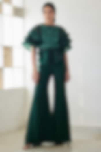 Dark Green Organza Pant Set by Mishru at Pernia's Pop Up Shop