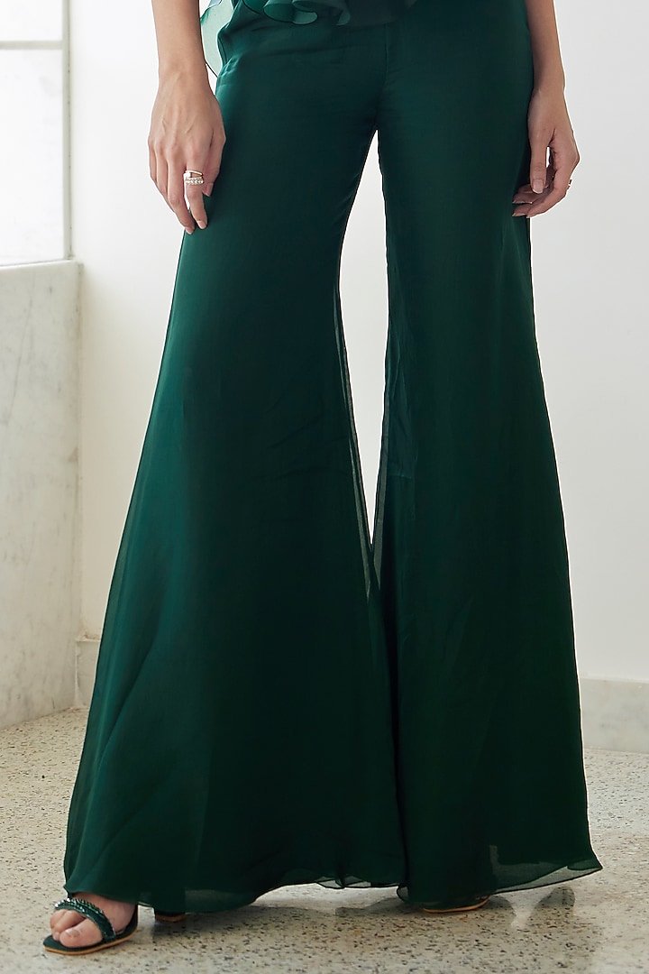 Dark Green Organza Pant Set by Mishru at Pernia's Pop Up Shop
