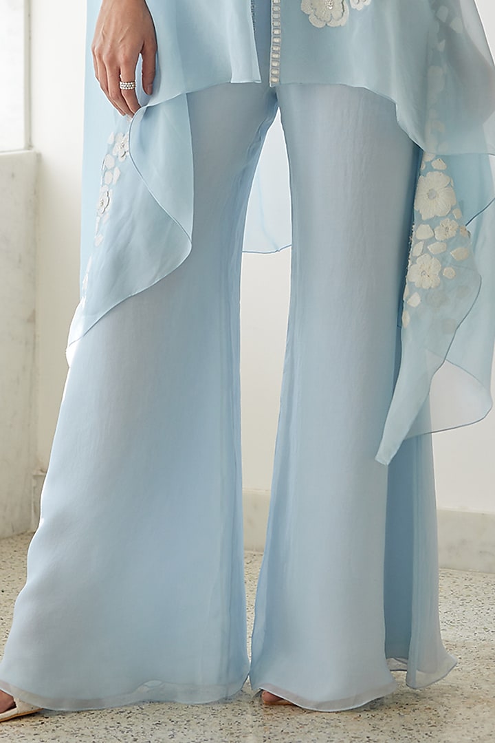 Cloudy Blue Organza Embroidered Cape Set by Mishru at Pernia's Pop Up Shop