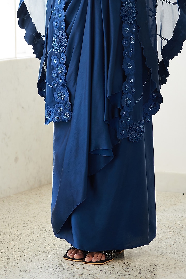 Navy Blue Organza Cape Set by Mishru at Pernia's Pop Up Shop