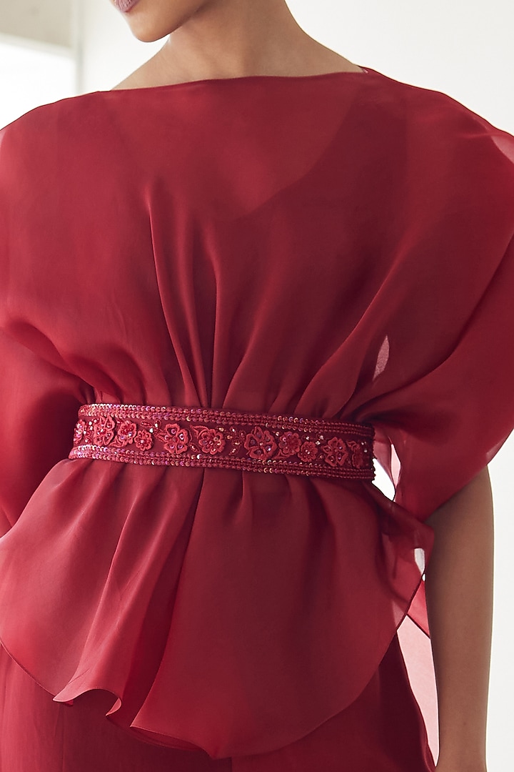 Red Organza Pant Set by Mishru at Pernia's Pop Up Shop