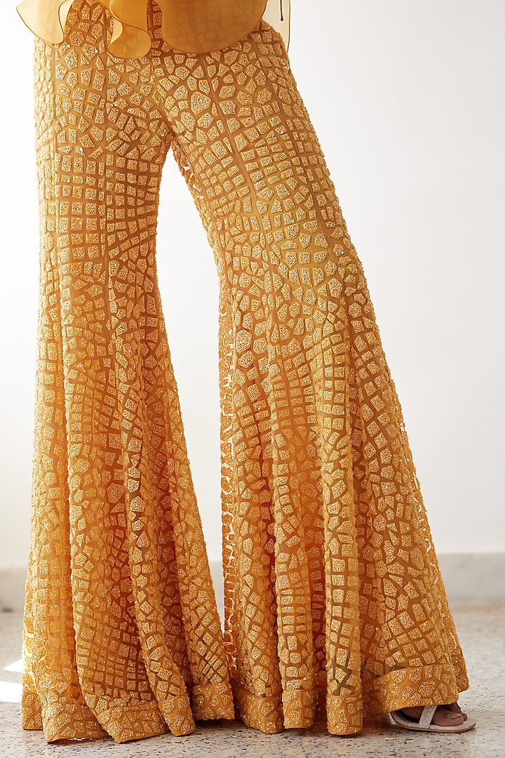 Yellow Soft Tulle Embroidered Pant Set by Mishru at Pernia's Pop Up Shop