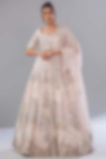 Baby Pink Organza & Chanderi Embroidered Bridal Lehenga Set by Mishru at Pernia's Pop Up Shop