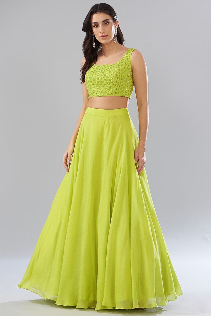 Green Organza Embroidered Jacket Set by Mishru at Pernia's Pop Up Shop