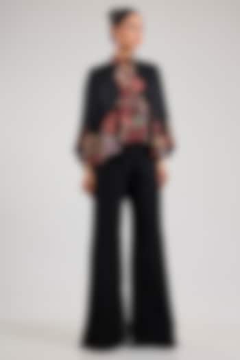 Black Silk Embroidered Kalidar Cape Set by Mishru at Pernia's Pop Up Shop