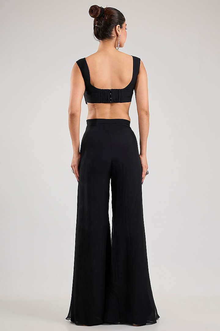 Black Silk Embroidered Kalidar Cape Set by Mishru at Pernia's Pop Up Shop