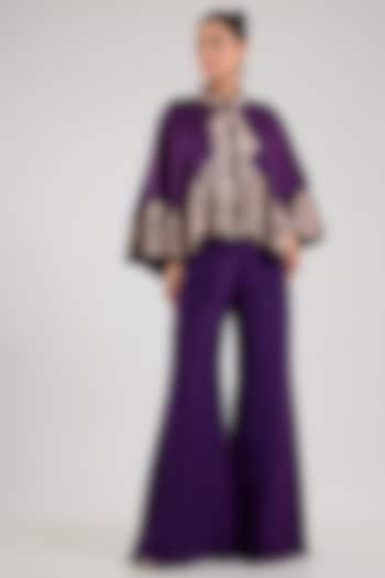 Purple Silk Embroidered Kalidar Cape Set by Mishru at Pernia's Pop Up Shop
