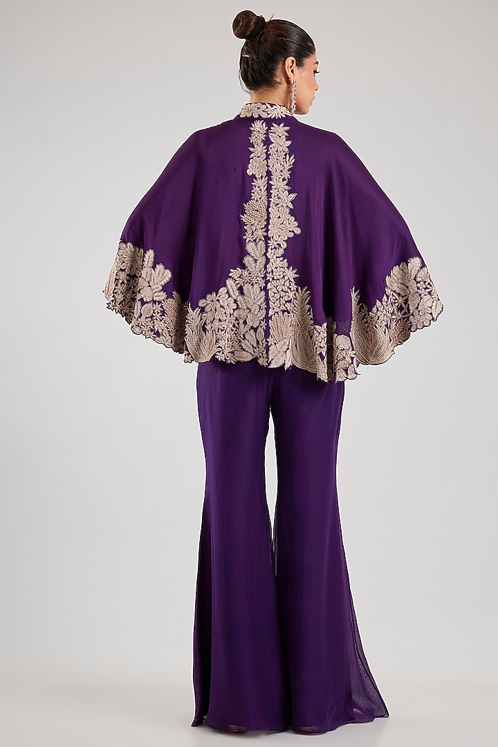 Purple Silk Embroidered Kalidar Cape Set by Mishru at Pernia's Pop Up Shop