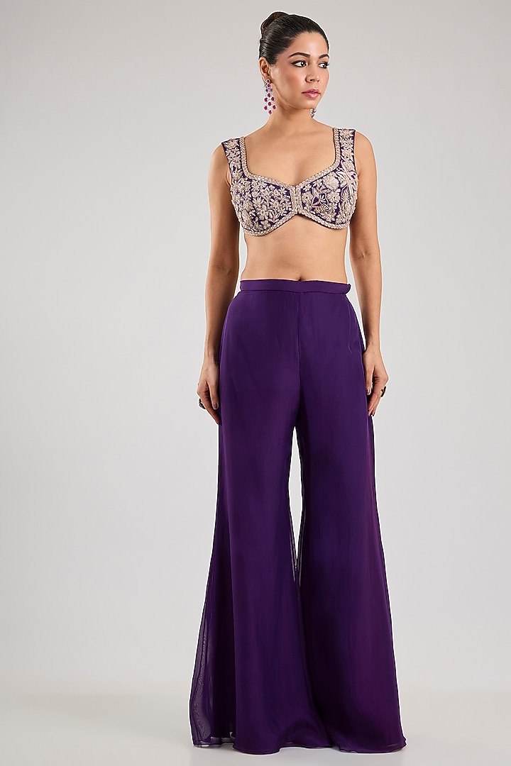 Purple Silk Embroidered Kalidar Cape Set by Mishru at Pernia's Pop Up Shop