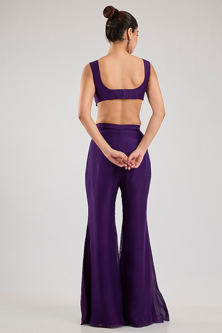 Purple Silk Embroidered Kalidar Cape Set by Mishru at Pernia's Pop Up Shop