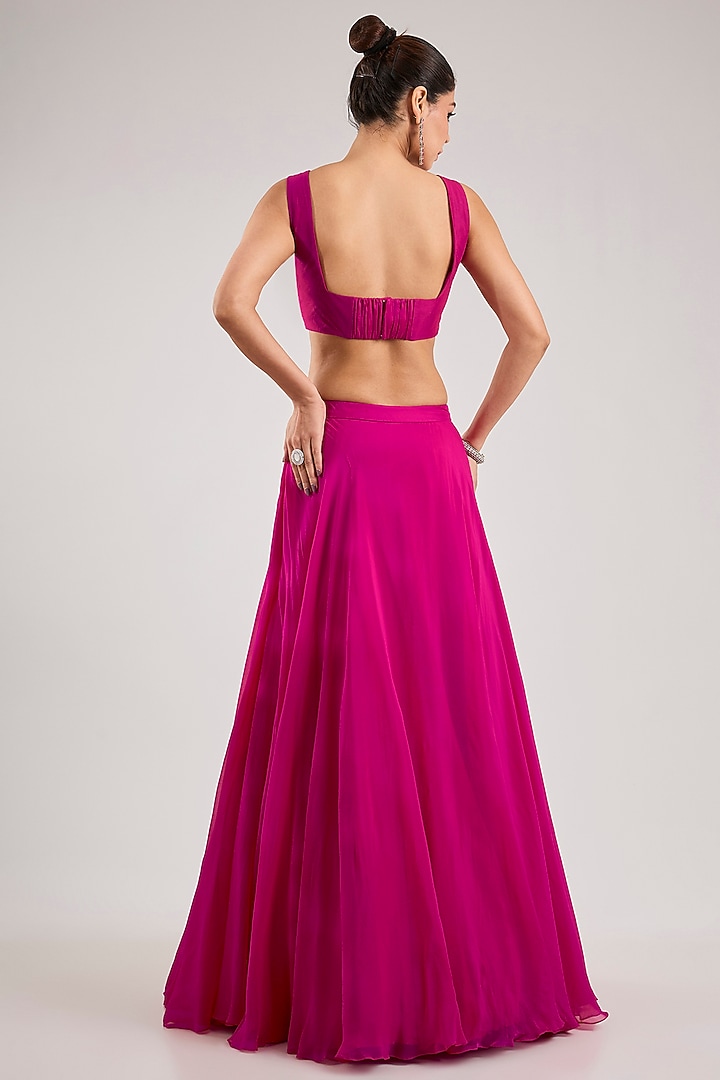 Fuchsia Organza Floral Pleated Cape Set by Mishru at Pernia's Pop Up Shop