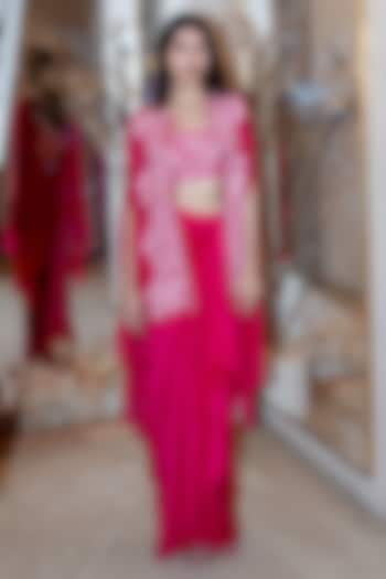 Fuchsia Organza & Silk Posy Cape Set by Mishru at Pernia's Pop Up Shop