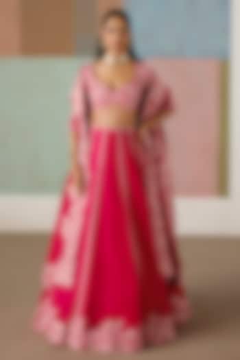 Fuchsia Organza Embroidered Bridal Lehenga Set by Mishru at Pernia's Pop Up Shop