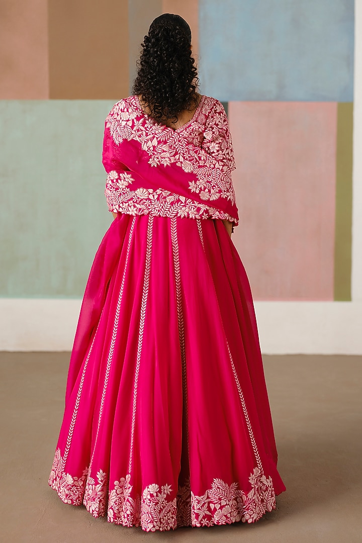Fuchsia Organza Embroidered Bridal Lehenga Set by Mishru at Pernia's Pop Up Shop