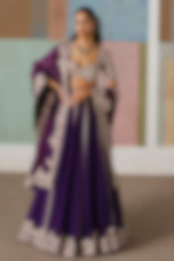 Purple Organza Embroidered Bridal Lehenga Set by Mishru at Pernia's Pop Up Shop