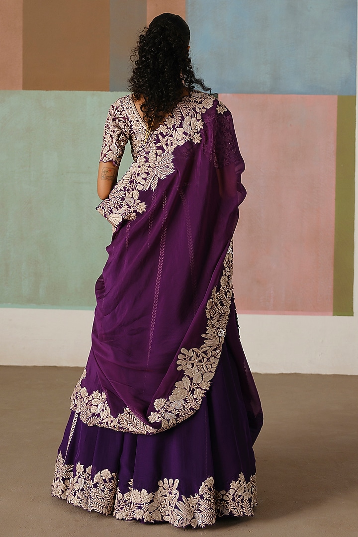 Purple Organza Embroidered Bridal Lehenga Set by Mishru at Pernia's Pop Up Shop