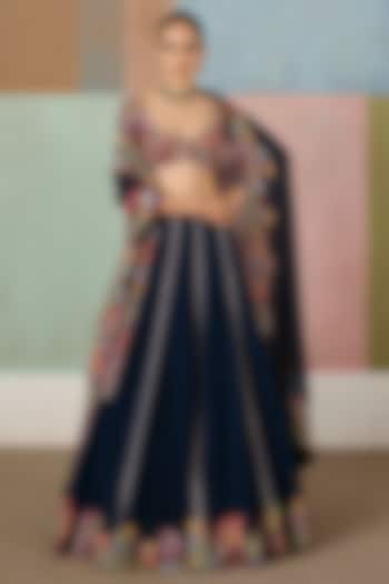 Navy Blue Organza Embroidered Bridal Lehenga Set by Mishru at Pernia's Pop Up Shop