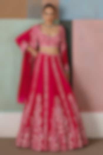 Fuchsia Organza Embroidered Bridal lehenga for 22 Lehenga Set by Mishru at Pernia's Pop Up Shop