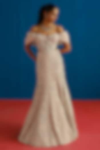 Muted Pink Tulle Embroidered Skirt Set by Mishru at Pernia's Pop Up Shop