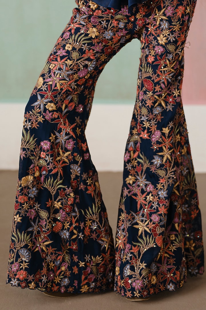 Navy Blue Organza Embroidered Pant Set by Mishru at Pernia's Pop Up Shop