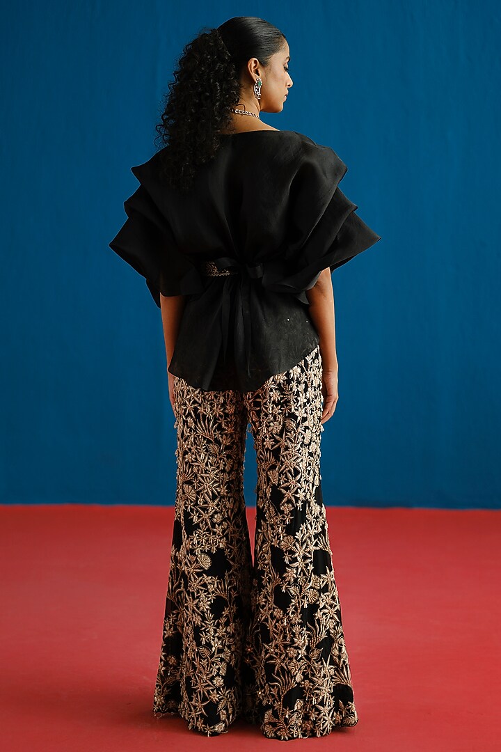 Black Organza Embroidered Pant Set by Mishru at Pernia's Pop Up Shop