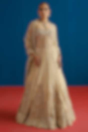 Gold Organza Embroidered Bridal Lehenga Set by Mishru at Pernia's Pop Up Shop