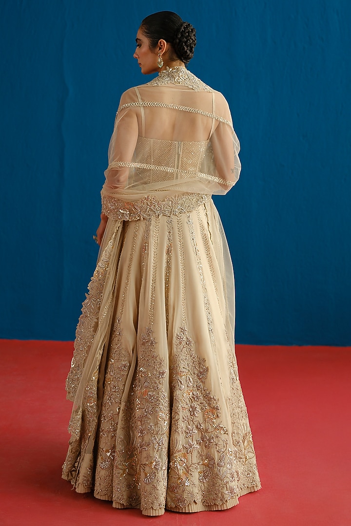 Gold Organza Embroidered Bridal Lehenga Set by Mishru at Pernia's Pop Up Shop