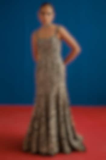 Black Organza Embroidered Bridal Gown by Mishru at Pernia's Pop Up Shop