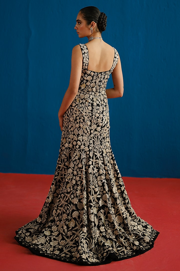Black Organza Embroidered Bridal Gown by Mishru at Pernia's Pop Up Shop