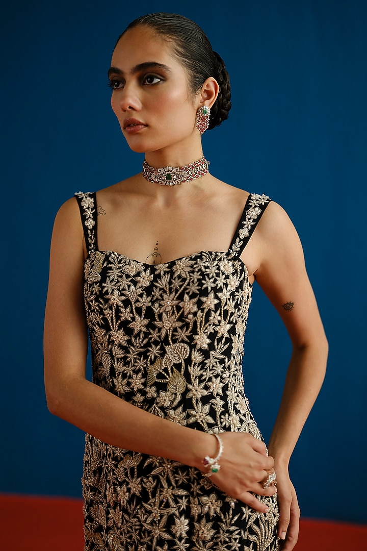 Black Organza Embroidered Bridal Gown by Mishru at Pernia's Pop Up Shop