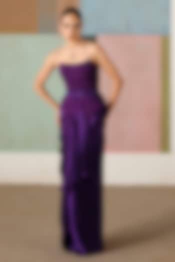 Purple Satin Draped Skirt Set by Mishru at Pernia's Pop Up Shop