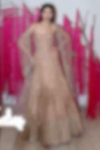 Bronze Tulle Sequins Bridal Lehenga Set by Mishru at Pernia's Pop Up Shop