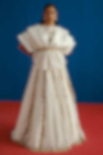 Ivory Organza Embroidered Skirt Set by Mishru at Pernia's Pop Up Shop