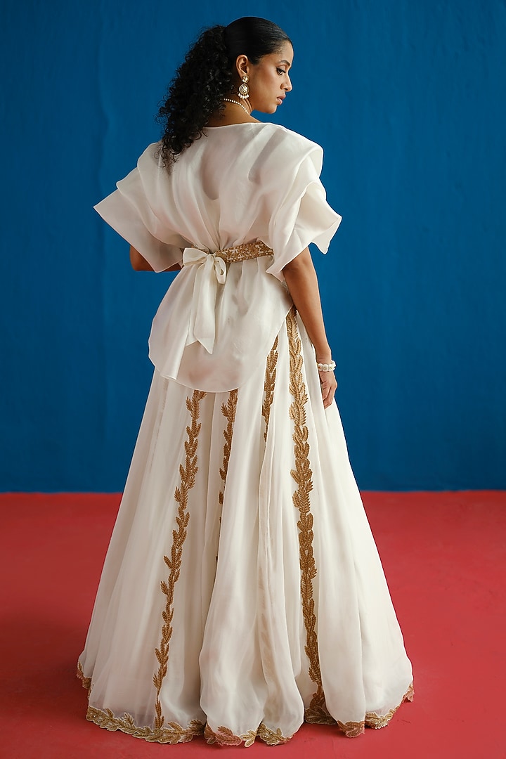 Ivory Organza Embroidered Skirt Set by Mishru at Pernia's Pop Up Shop