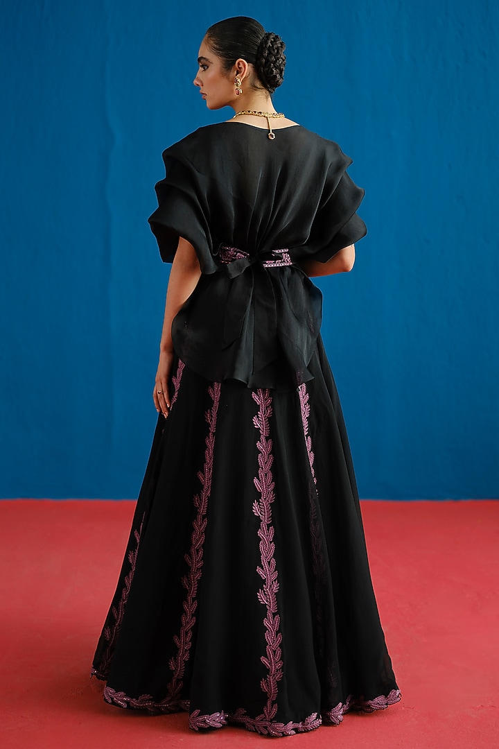 Black Organza Embroidered Skirt Set by Mishru at Pernia's Pop Up Shop