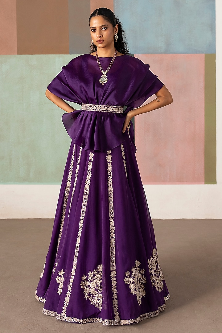 Purple Organza Embroidered Skirt Set by Mishru at Pernia's Pop Up Shop