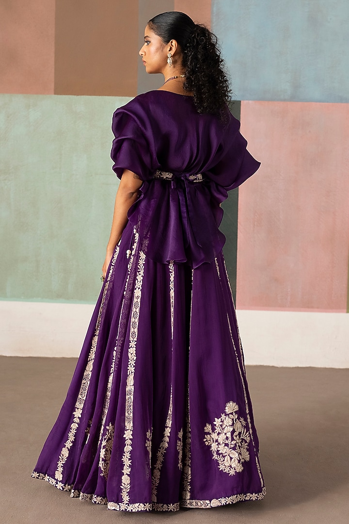 Purple Organza Embroidered Skirt Set by Mishru at Pernia's Pop Up Shop