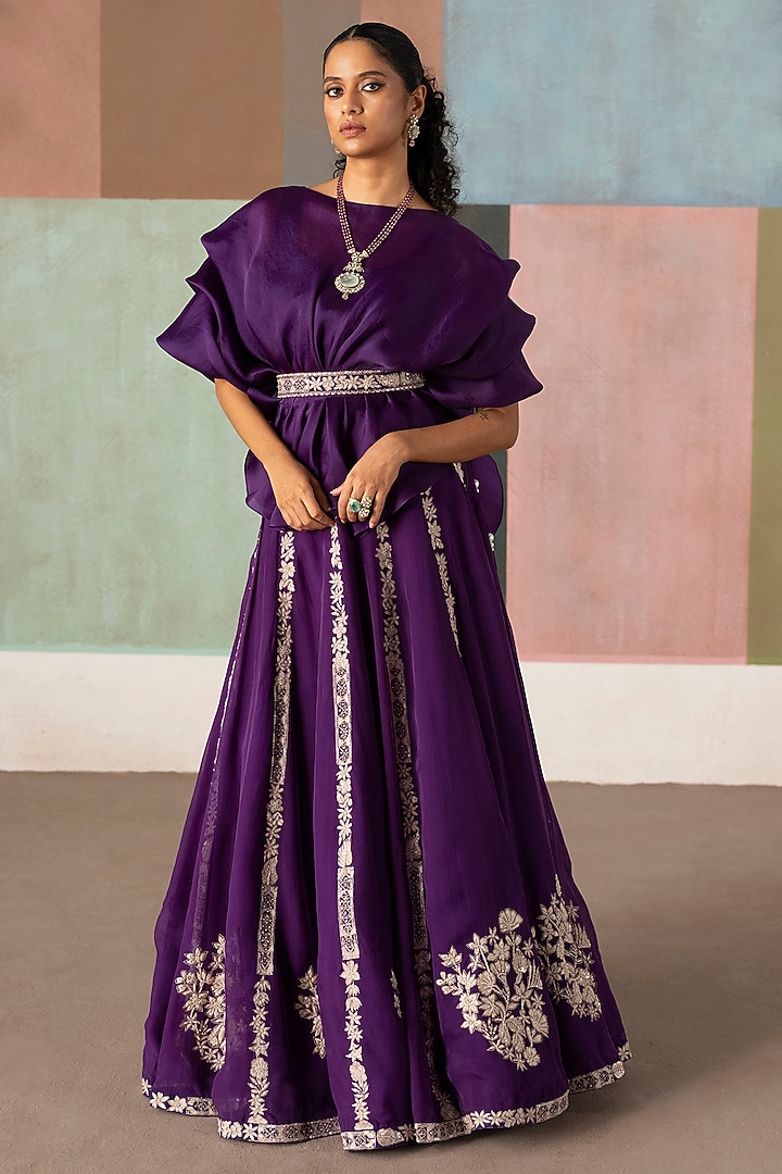 Purple Organza Embroidered Skirt Set by Mishru at Pernia's Pop Up Shop