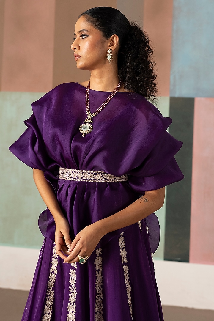 Purple Organza Embroidered Skirt Set by Mishru at Pernia's Pop Up Shop