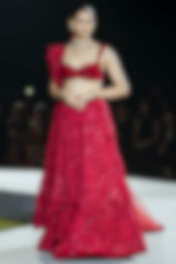 Red Organza Bridal Lehenga Set by Mishru at Pernia's Pop Up Shop