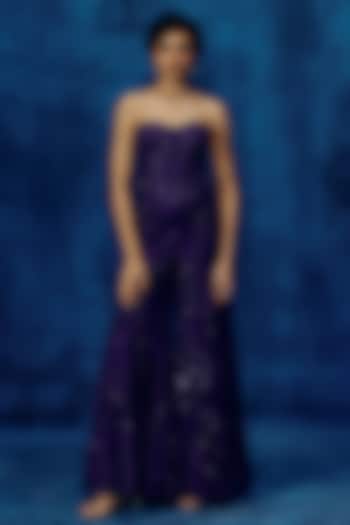 Purple Tulle Embroidered Pant Set by Mishru at Pernia's Pop Up Shop