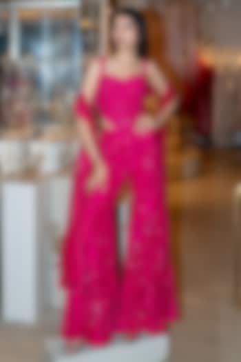 Fuchsia Tulle Geometric Pant Set by Mishru at Pernia's Pop Up Shop