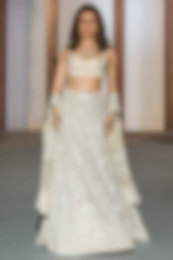 Ivory Organza Sequins Work Bridal Lehenga Set by Mishru at Pernia's Pop Up Shop
